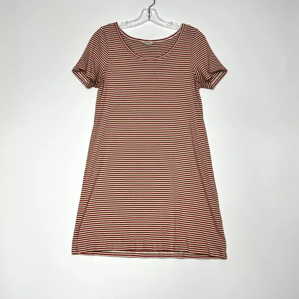 Madewell Swingy Tee Dress in Stripe Red Burnt Orange White Womens Medium - Picture 2 of 11